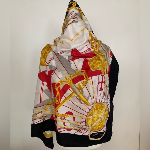 Celine  Paris Chain scarf size 34 x 33” - Picture 1 of 6